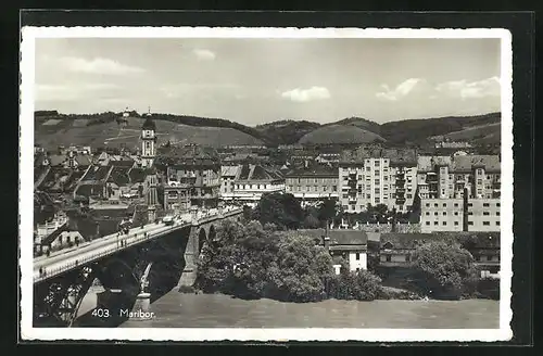 AK Maribor / Marburg, Ortspanorama mit Flussbrücke