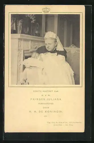 AK Eerste Portret van H.K.H. Prinses Juliana vervaardigd door H.M. de Koningin