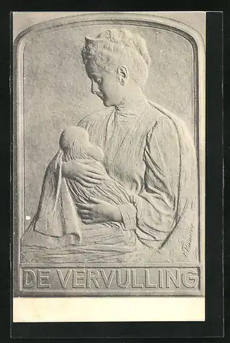 AK Königin Wilhelmina von den Niederlanden mit Kind, Stein-Relief