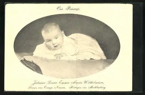 Passepartout-AK Prinses Juliana Louise Emma Maria Wilhelmina van Oranje Nassau, Hertogen van Mecklenburg