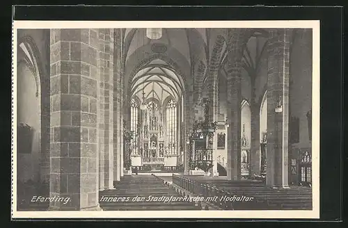 AK Eferding, Inneres der Stadtpfarrkirche mit Hochaltar