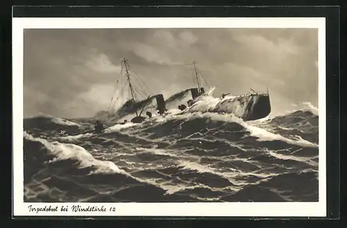AK Torpedoboot der Kriegsmarine bei Windstärke 12