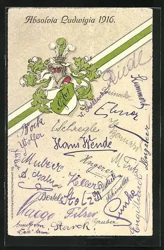 Präge-Lithographie Absolvia Ludwigia 1916