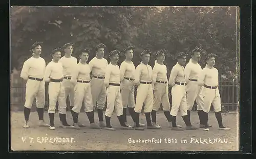 Foto-AK Falkenau, Gauturnfest 1911, Turner-Formation des TV Eppendorf