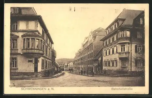 AK Schwenningen a.N., Blick in die Bahnhofstrasse