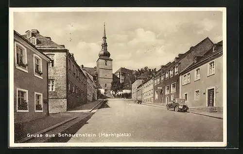AK Schauenstein, Marktplatz mit Kirche und Autos