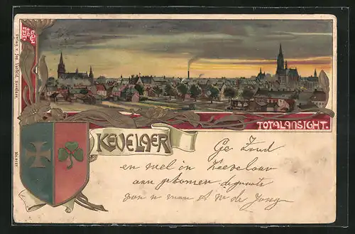 Präge-Lithographie Kevelaer, Totalansicht mit Wappen