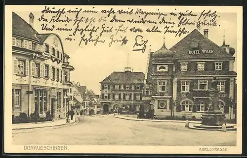 AK Donaueschingen, Karlstrasse mit Hotel Adler