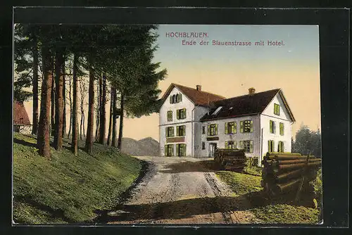 AK Hochblauen, Ende der Blauenstrasse mit Hotel