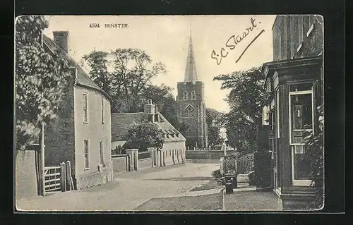 AK Minster, Strassenpartie mit Blick zur Kirche