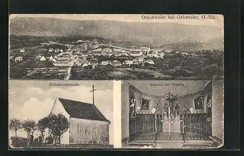 AK Orschweier, Bollenbergkapelle, Totalansicht der Ortschaft