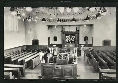 AK Enschede, Synagoge der Ned. Isr. Gemeente, Interieur met geopende H. Arke