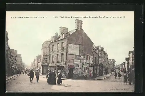 AK Flers, Perspective des Rues de Domfront et de la Gare