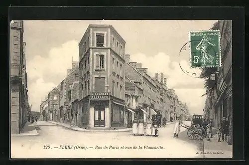 AK Flers, Rue de Paris, Rue de la Planchette