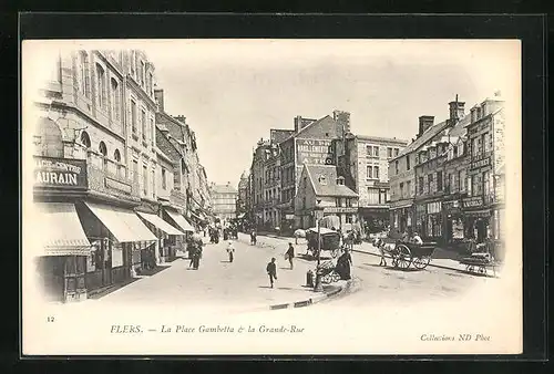 AK Flers, La Place Gambetta, La Grande Rue