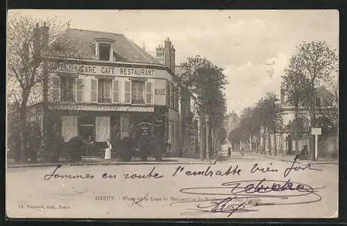 AK Dreux, Place de la Gare et Perspective du Boulevard Louis Terrier