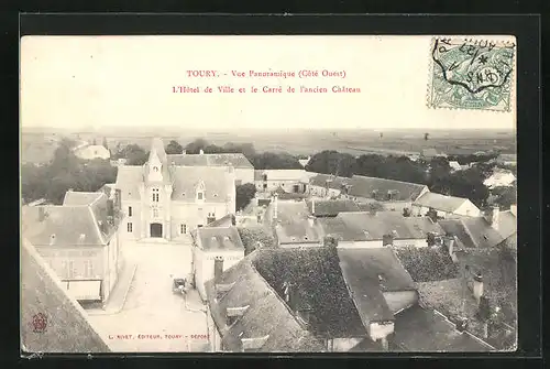 AK Toury, Vue Panoramique, Côté Ouest, L`Hôtel de Ville et le Carré de l`ancien Château