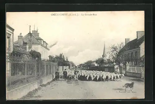 AK Crécy-Couvé, La Grande-Rue, Strassenpartie