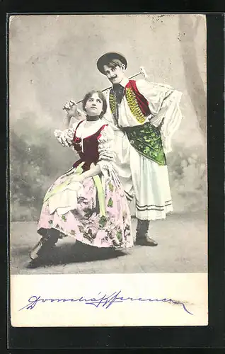 AK Ungarisches Paar in Tracht bei einem Tanz