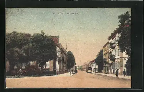 AK Kehl, Hauptstrasse mit Strassenbahn