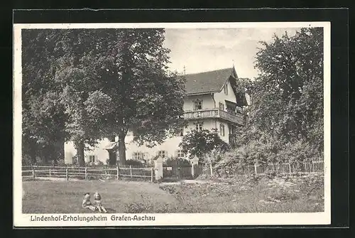 AK Grafenaschau, Kinder auf der Wiese vor dem Linderhof-Erholungsheim