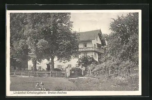 AK Grafenaschau, Kinder auf der Wiese vor dem Linderhof-Erholungsheim