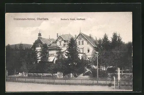 AK Dreiannen-Hohne / Oberharz, Hotel Becker, Ansicht der Südfront