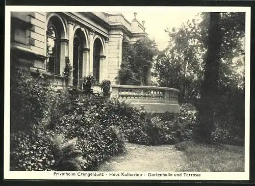 AK Witten a. d. Ruhr, Privatheim Crengeldanz, Haus Katharina, Gartenhalle und Terrasse