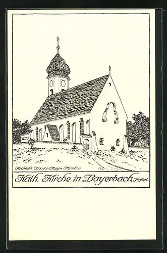 Künstler-AK Bayerbach / Rottal, Katholische Kirche