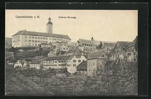 AK Gundelsheim, Ortsansicht mit Schloss Hornegg