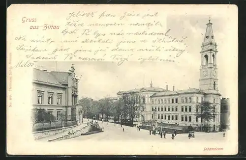 AK Zittau, Stadtplatz mit Johanneum