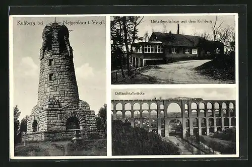 AK Netzschkau / Vogtland, Hotel auf dem Kuhberg, Göltzschtalbrücke