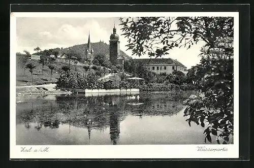 AK Zeil a. M., Blick übers Wasser zur Kirche