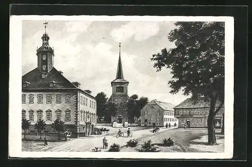 AK Kölleda, Partie auf dem Marktplatz mit Blick zur Kirche