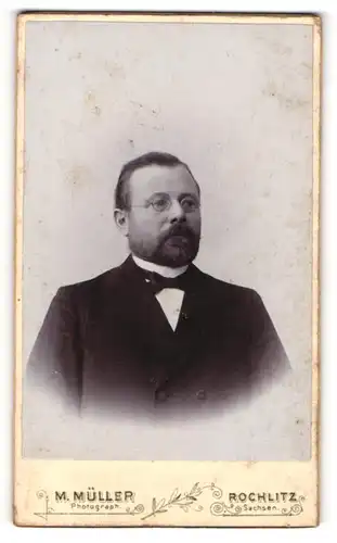 Fotografie M. Müller, Rochlitz, Wohl gekleiderter Mann mit Vollbart und Brille