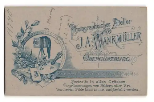 Fotografie J. A. Wankmüller, Obergünzburg, rückseitig Motiv mit Balgenkamera