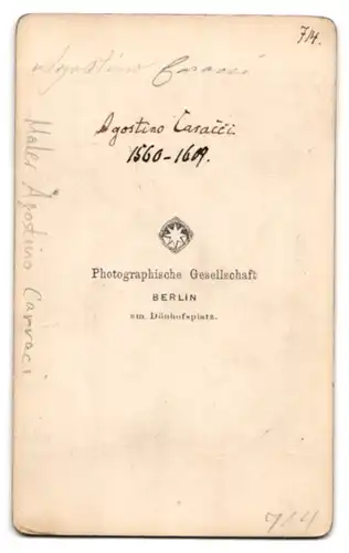 Fotografie Photogr. Gesellschaft, Berlin, Portrait Agostino Carraci, Maler