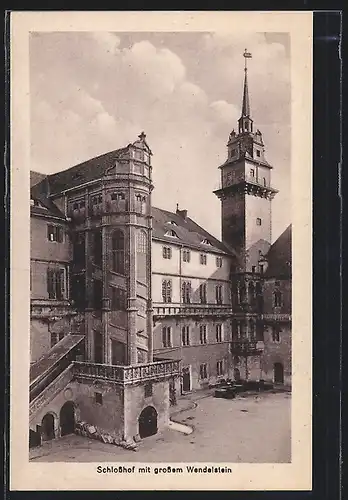 AK Torgau, Schlosshof mit grossem Wendelstein