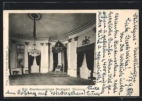 AK Stuttgart, Königliches Residenzschloss, Thronsaal