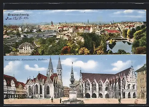 AK Braunschweig, Teilansicht, Martinikirche und Rathaus am Altstadtmarkt