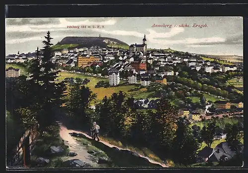 AK Annaberg, Ortsansicht mit Pöhlberg