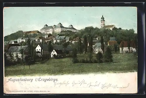 AK Augustusburg /Erzgeb., Ortsansicht von einer Wiese aus