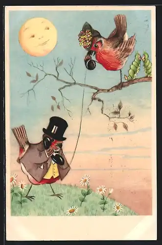 AK Vogelpaar telefoniert unter dem kritischen Blick der Sonne