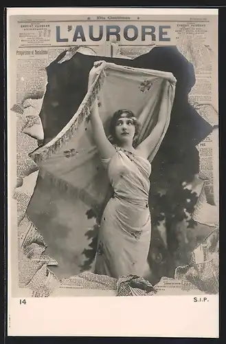 AK Zeitung L`Aurore, Dame in Tunika