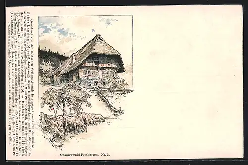Künstler-AK Fritz Reiss: Schwarzwaldhaus und Schafe