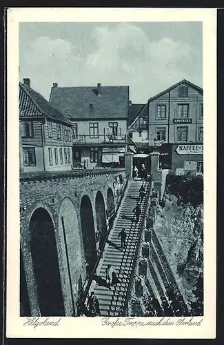 AK Helgoland, Grosse Treppe nach dem Oberland mit Apotheke