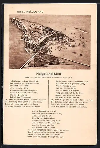 AK Helgoland, Blick auf die Insel, Helgoland-Lied