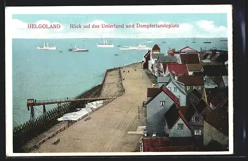 AK Helgoland, Blick auf das Unterland & Dampferlandeplatz