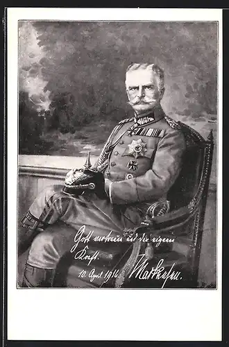 AK Heerführer von Mackensen vor einer Landschaftskulisse
