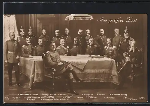 AK Heerführer an einem Tisch, v. Mackensen, v. Moltke, Kronprinz Wilhelm v. Preussen, v. Hindenburg, v. Tirpitz